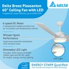 Delta Breez Pleasanton 60" Ceiling Fan with LED, Remote, Indoor/Outdoor, Ideal for Large Room, Bedroom, Living Room, Modern Farmhouse Decor, White - 2 of 4