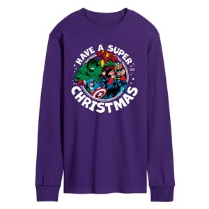 Men's - Marvel - Have A Super Christmas Avengers Long Sleeve Graphic T-Shirt - 1 of 2