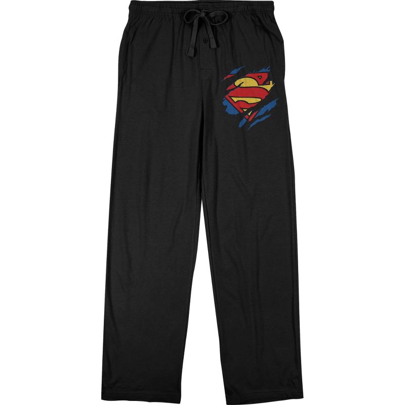 Superman Logo Men's Adult Black Pajama Pants, 1 of 2