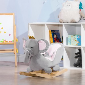 AZL1 Life Concept Rocker and Spring Horse Elephant Themed with Sound Wooden Base Safety Belt for Toddlers 18 36 Months, Grey, 23.6"*13"*17.7" - 1 of 4