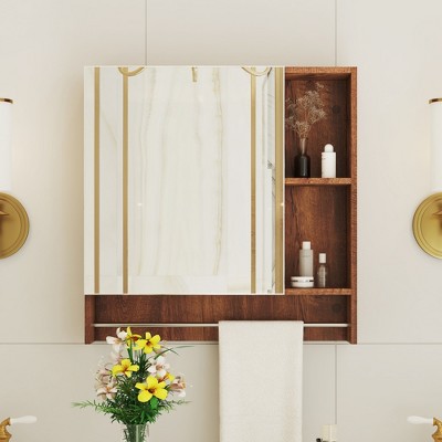Vynxaria Bathroom Mirror Cabinet Wall Mounted,Medicine Cabinet,Over The Toilet Storage Cabinet with Shelves and Towel Rack