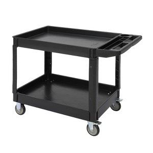 2-Tier Utility Service PP Cart,Heavy Duty Rolling Cart with Brake Wheels, Rolling Caster,Two Trays for Restaurant,Office,Garage,500LB Capacity - 1 of 4