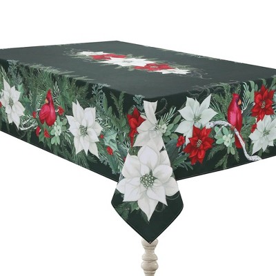 Christmas Elegance Dark Green Fabric Rectangular Tablecloth 70" x 84"
