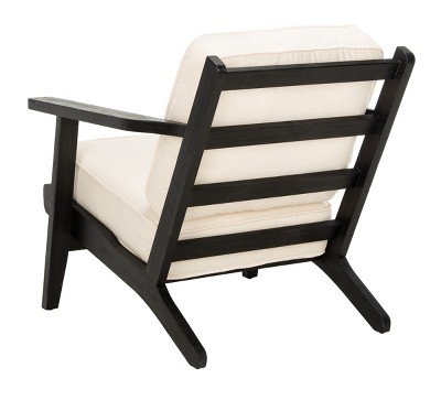 Bone White Linen and Black Oak Mid-Century Arm Chair