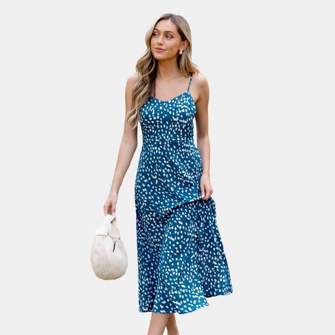 Women's Irregular Dot Sweetheart Maxi Dress - Cupshe-s-blue : Target