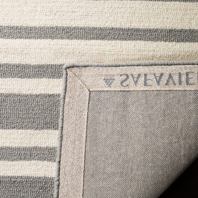 Gray and White Striped Wool Kids Runner Rug