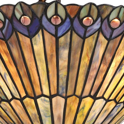 Elegant Peacock Feather 24.5" Bronze & Glass Pendant Light
