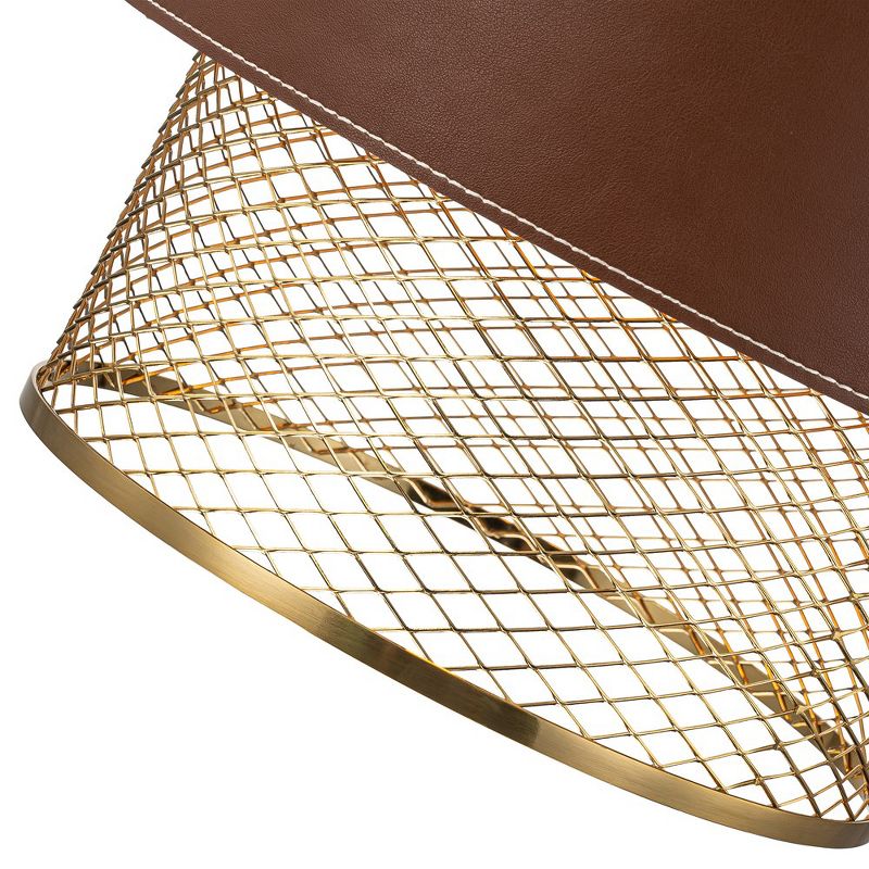 C Cattleya 11.75-inch 1-Light Brass Gold Mesh Pendant Light with Leather Accent, 5 of 9