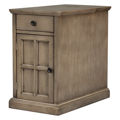 Antique Brown Solid Wood U-Can Sofa Side Table with USB Ports, Station Cup Holders, One Multifunctional Drawer Nightstand Accent Vintage Slim Table