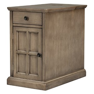 Antique Brown Solid Wood U-Can Sofa Side Table with USB Ports, Station Cup Holders, One Multifunctional Drawer Nightstand Accent Vintage Slim Table - 1 of 4