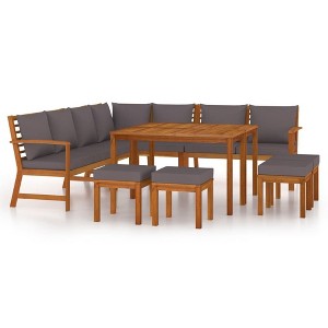 vidaXL Rustic Patio Dining Set with Cushions - 11-Piece Outdoor Furniture, Acacia Wood Construction, Modular Design, Comfortable Seating - 1 of 4