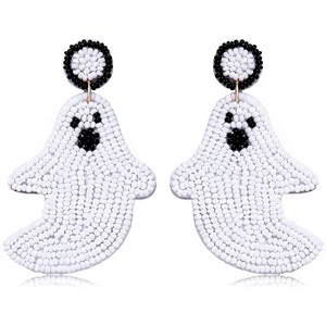 Handmade Beaded Halloween Earrings - Spooky Ghost & Pumpkin Dangle and Stud Design for Women, Costume Party Jewelry - 1 of 4