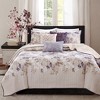 Sapphtopaz Comforter Set 6 Piece Bedding Set Watercolor Floral Print with Solid Color Back Reversible Cotton Quilt Set - 2 of 4
