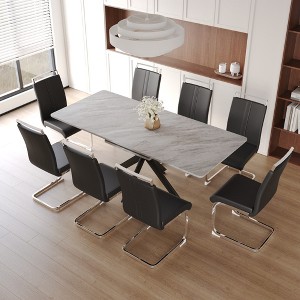 9-Piece Extendable Dining Set with Rectangle Kitchen Table and 8 C-shaped Tube Armless Chairs - 1 of 4
