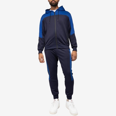 Cultura Men's Zip Up Hoodie Track Suit In Navy/royal Blue Size