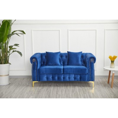 Hybition 65" Velvet Chesterfield Button-Tufted Loveseat for Living Room
