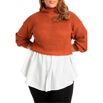 ELOQUII Women's Plus Size Twofer Skirted Sweater
