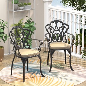 Cast Aluminum Patio Armchair With Black Frame And Cushions In Beige Colors - 1 of 4