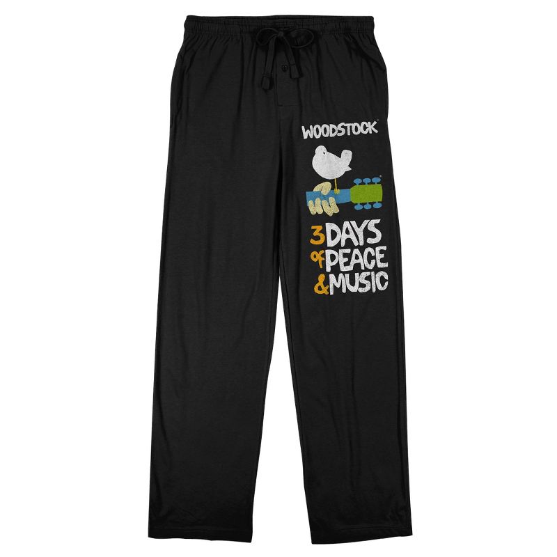 Woodstock 3 Days Of Peace & Music Men's Black Sleep Pajama Pants, 1 of 4