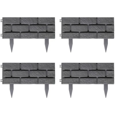 Gardenised Imitation Stone Brick Designed Garden Border Edging Picket Fence, High Quality Fencing for Gardens, Landscape Edging, Pathways, Flower Beds, to Provide Protection from Animals, 4 Piece Set Grey