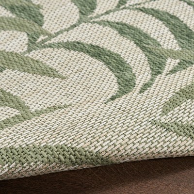 Ivory Green Tropical Floral Synthetic Runner Rug 2' x 8'