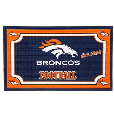 Evergreen Team Sports America NFL Denver Broncos Embossed Outdoor-Safe Mat - 30" W x 18" H Durable Non Slip Floormat for Football Fans