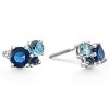Pompeii3 4Ct Diamond & Blue Gemstone Hydrangea Bouquet Earrings Studs 14k Gold Lab Created - 2 of 3