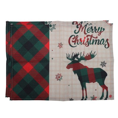 Unique Bargains Christmas Place Mats Plaid Linen Red Green Beige White 13"x17.7" 2 Pcs