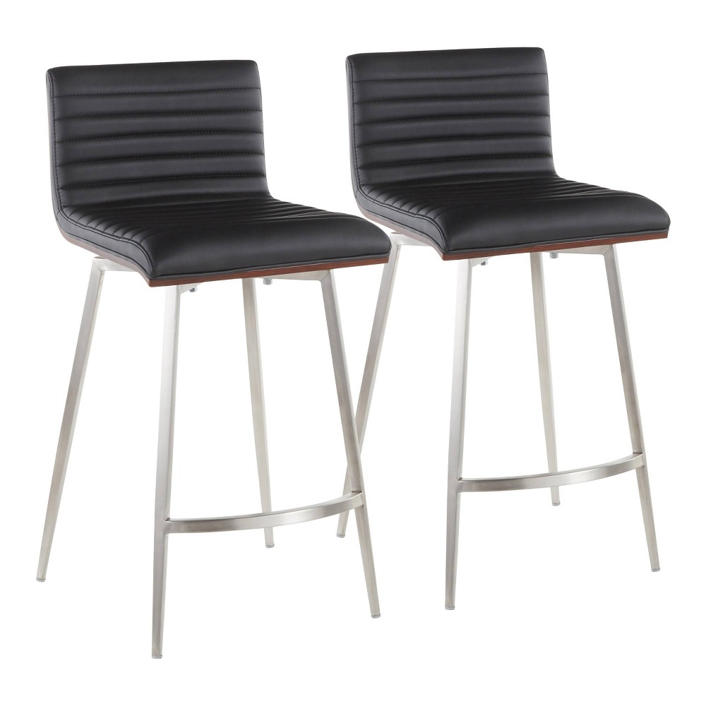 Photos - Chair Set of 2 Mason Contemporary Swivel Counter Height Barstools Black - LumiSo