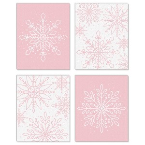 Big Dot of Happiness Pink Winter Wonderland - Unframed Holiday Snowflake Linen Paper Wall Art - Set of 4 - Artisms - 8 x 10 inches - 1 of 4