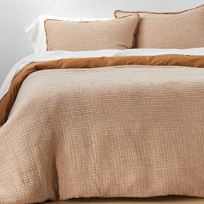 Full/queen Textured Chambray Cotton Duvet & Sham Set Warm Brown - Casaluna™  : Target