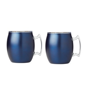 Cambridge Silversmiths Set of 2 20oz Double Wall Brushed Moscow Mule Mug with Lid Blue: Stainless Steel, Dishwasher-Safe - 1 of 4