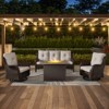 4PCS Patio Furniture Set with Fire Pit Table, Brown Wicker Outdoor Fire Pit Set with Patio Sofa, Swivel Glider Chair and Rectangular Propane Fire Pit - 2 of 4