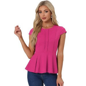INSPIRE CHIC Women's Elegant Round Neck Cap Sleeve Solid Color Peplum Blouses - 1 of 4