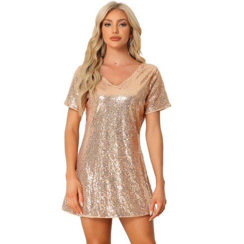 Allegra K Women's Glitter Sequin V Neck Short Sleeve Mini Clubwear ...