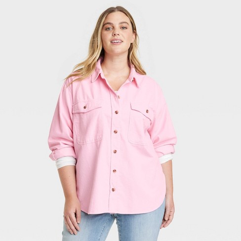 Women's Oversized Corduroy Long Sleeve Collared Button-down Shirt -  Universal Thread™ Pink 4x : Target