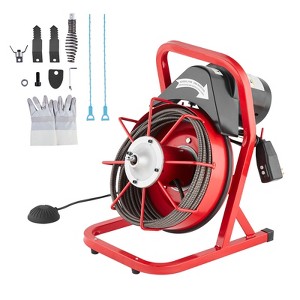 VEVOR Drain Cleaner Machine 50FT x 3/8 Inch, Sewer Snake Auger Manual Feed, 250W Electric Drain Cleaning Machine, Red - 1 of 4