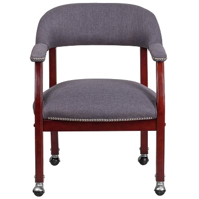 Gray Fabric and Wood Conference Chair with Casters