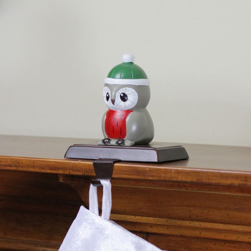 Northlight 6" Red and Green Perched Owl Christmas Stocking Holder, 3 of 4