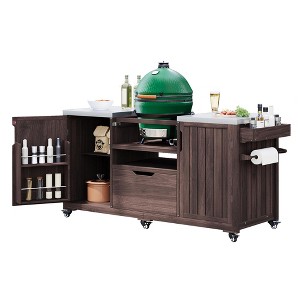 Dexmalle Brown 66.5"Patio Kitchen Island for Big Green Egg Grills with Stainless Steel Top - 1 of 4