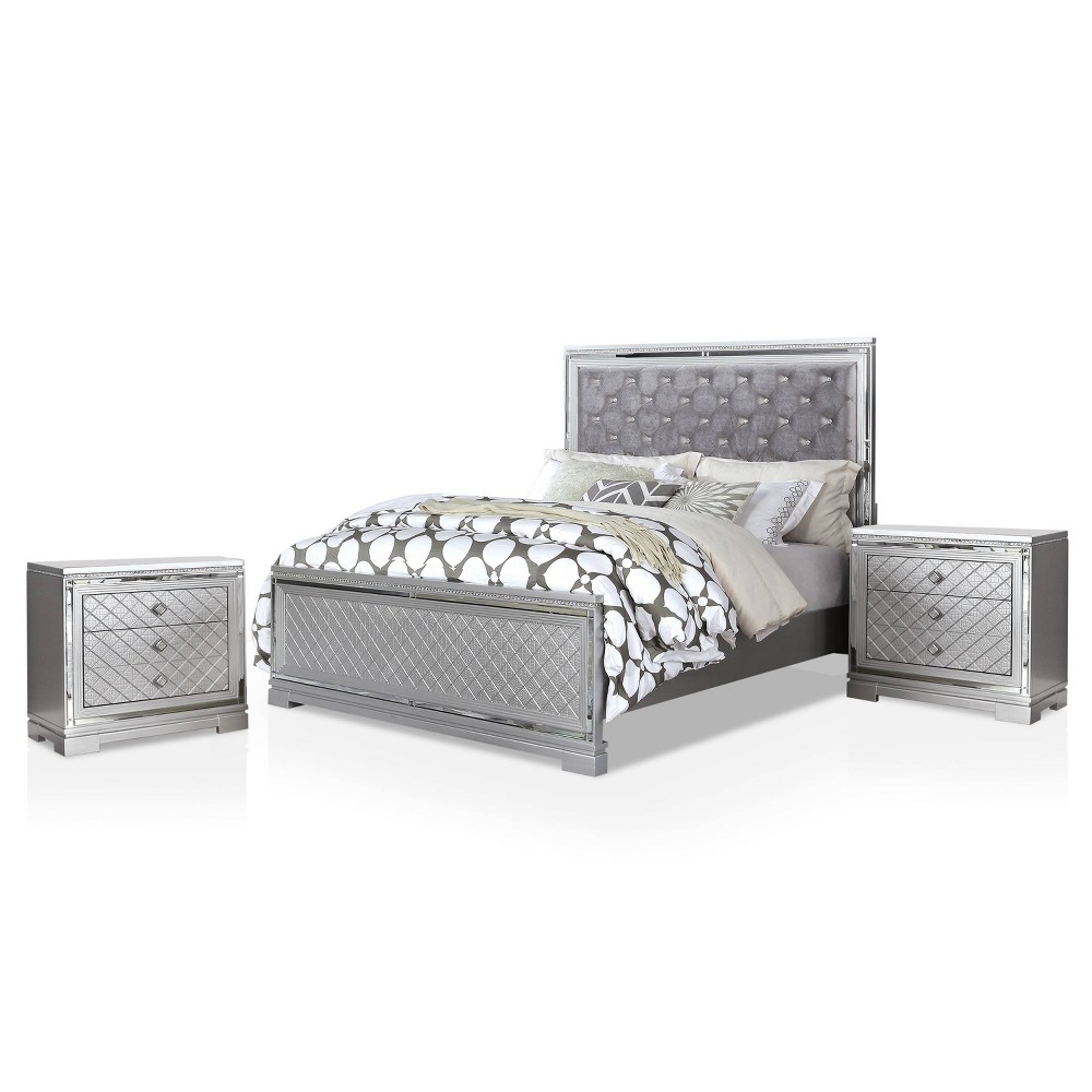 3pc Queen Tenaya Bed with 2 Nightstands Set Silver/Gray - HOMES: Inside + Out