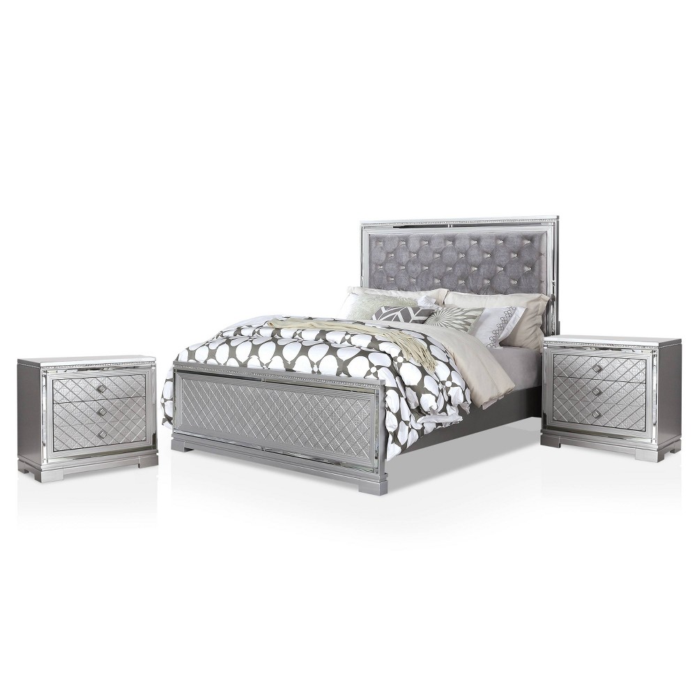 Photos - Bedroom Set 3pc Queen Tenaya Bed with 2 Nightstands Set Silver/Gray - HOMES: Inside +