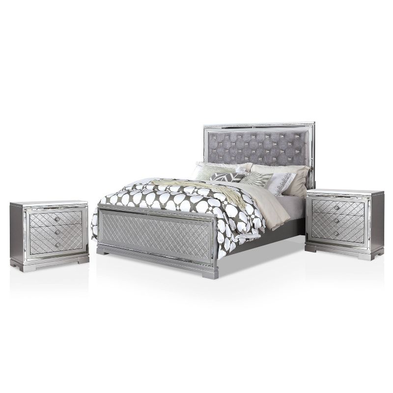 3pc Tenaya Bed with 2 Nightstands Set Silver/Gray - HOMES: Inside + Out, 1 of 17