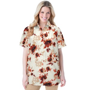 Woman Within Plus Size Short-Sleeve Peachskin Button-Front Shirt - 1 of 4