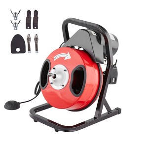 VEVOR Drain Cleaner Machine 50FT x 1/2 Inch, Manual Feed Sewer Snake Auger - with 4 Cutters & Air-activated Foot Switch for 2" to 4" Pipes, Red - 1 of 4