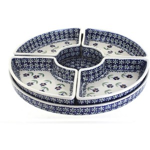 Blue Rose Polish Pottery N008 Manufaktura Tray with 4 Plates - 1 of 3