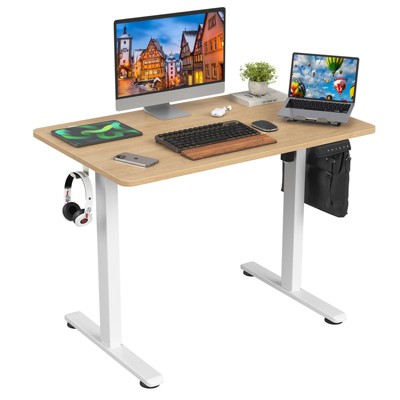 GlasFlength Desk, Standing Desk with Splicing Board, Adjustable Height for Study Room, Game Room, Office, Brown, 40"*24"*27.5"