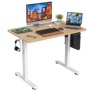 GlasFlength Desk, Standing Desk with Splicing Board, Adjustable Height for Study Room, Game Room, Office, Brown, 40"*24"*27.5" - 1 of 4