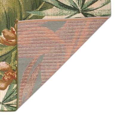 Tropical Elegance Cream & Green Floral Synthetic Area Rug