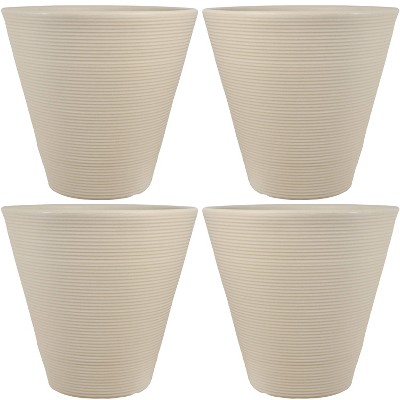 Sunnydaze Indoor/Outdoor Patio, Garden, or Porch Weather-Resistant Double-Walled Walter Flower Pot Planter - 16" - Antique White - 4pk